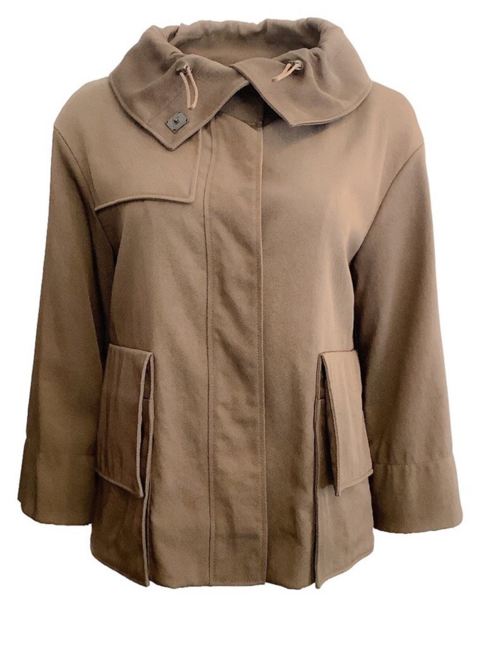 Akris Punto Brown Funnel Collar 3/4 Sleeve Twill Jacket - Picture 1 of 5